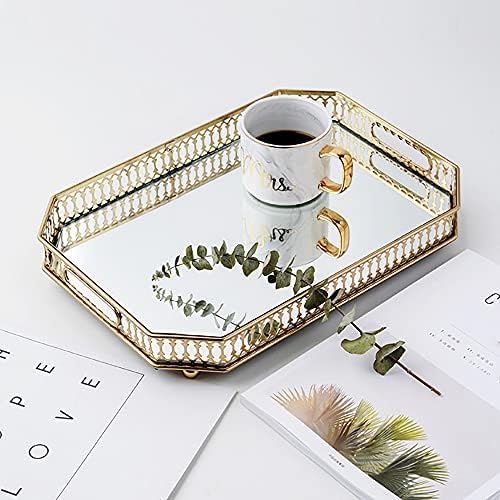 CNCEST Vintage Gold Mirror Tray - Rectangular Decorative Tray for