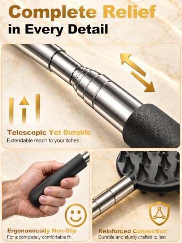 Telescoping Back Scratcher with 5 Interchangeable Heads, Gifts for Men