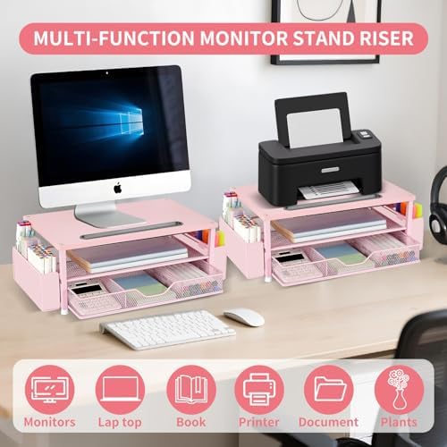 AUPSEN Pink Desk Organizers and Accessories, 2-Tier Wood Computer