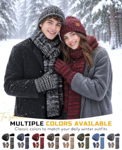 Winter Hat Gloves Scarf Headband Set for Men Women, 4 in 1 Warm Gifts