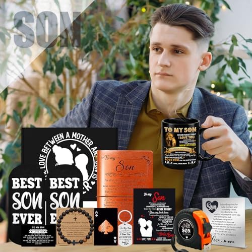 11 Pcs Son Gifts from Mom with 11 Oz Ceramic Cup, Leather Journal