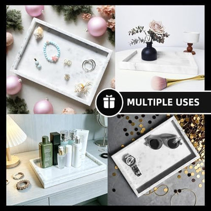 Yew & Tulip Natural Marble Vanity Tray, Nature White Marble with Spots