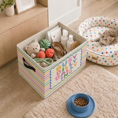 Girls Boys Playroom Foldable Storage Bins with Handles, Busy Dilly