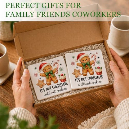 2 Pcs It's Not Christmas Without Cookies Ceramic Coasters Gifts