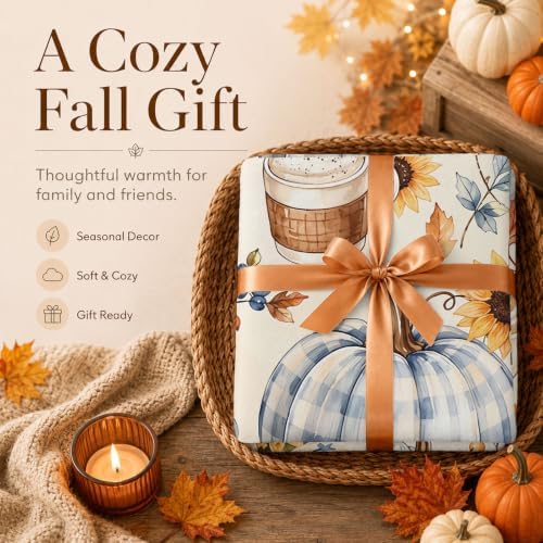 Aipon Fall Vintage Coffee Maple Leaf Pumpkin Throw Blanket