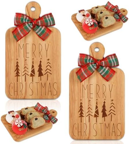 JarThenaAMCS 2 Pcs Merry Christmas Wood Cutting Board with Ribbon Xmas