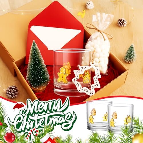 Vesici 4 Pack Christmas Icon Glass Cups 14oz Glasses,Gingerbread