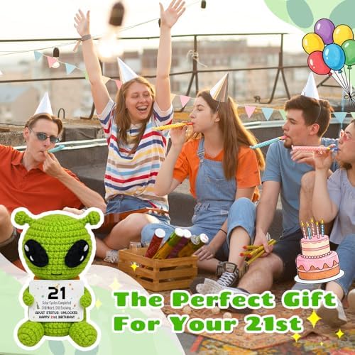 21st Birthday Gifts for Him Her, Handmade Crochet Alien with 21st Bday