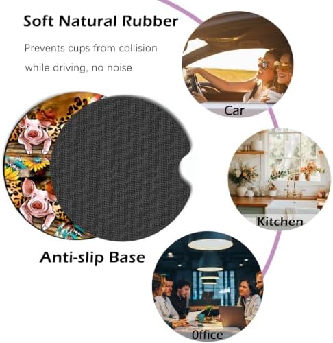 2 Pack Western Car Cup Holder Coasters Neoprene Rubber Mat 2.75"