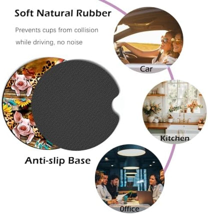 2 Pack Western Car Cup Holder Coasters Neoprene Rubber Mat 2.75"