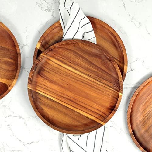 FANICHI Wooden plates (set of 4-11inch) Dinner Plates, Acacia Round