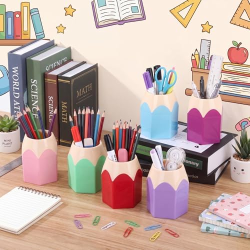 12 Set Pencil Shaped Pen Holders with Gift Bags & Ribbon, Cute Desktop