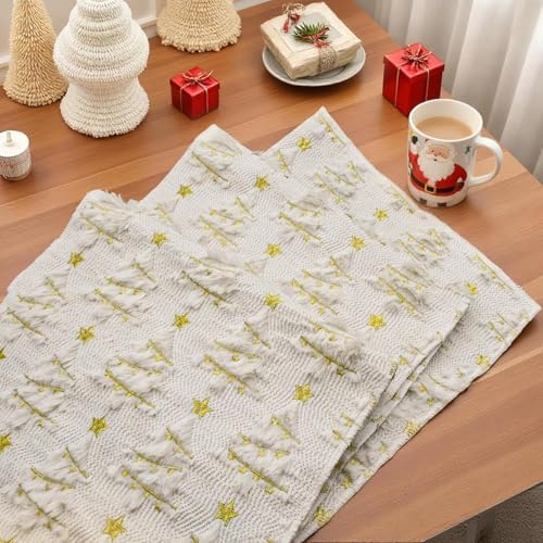 Christmas Table Runner Christmas Trees Beige Soft Plush Faux Fur 13x72