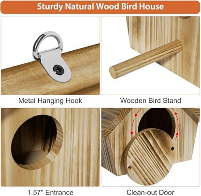 Auslar Bird Houses for Outside, Hanging Wooden Bluebird House for