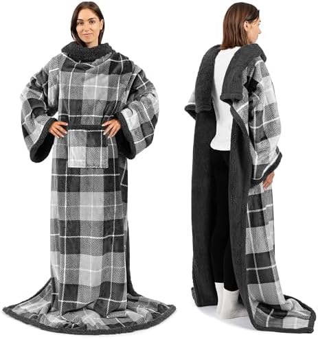 PAVILIA Wearable Blanket with Sleeves and Pocket for Women Men, Sherpa