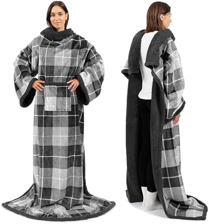 PAVILIA Wearable Blanket with Sleeves and Pocket for Women Men, Sherpa