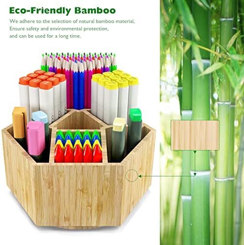 Bamboo Art Supply Organizer,Rotating Pencil Holder Back to School