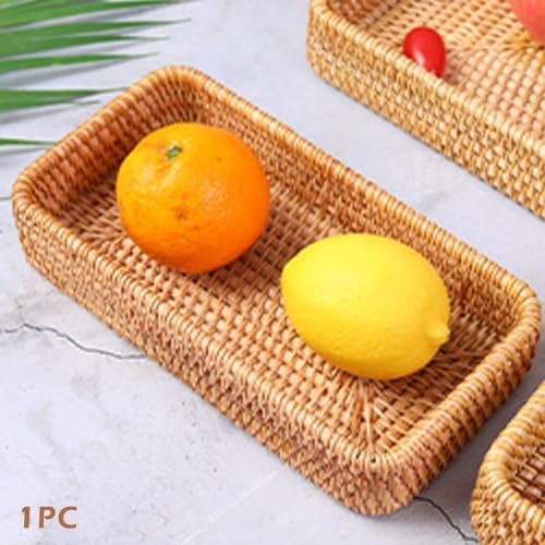 8in Rattan Bathroom Vanity Tray, Small Basket for Countertop Toilet