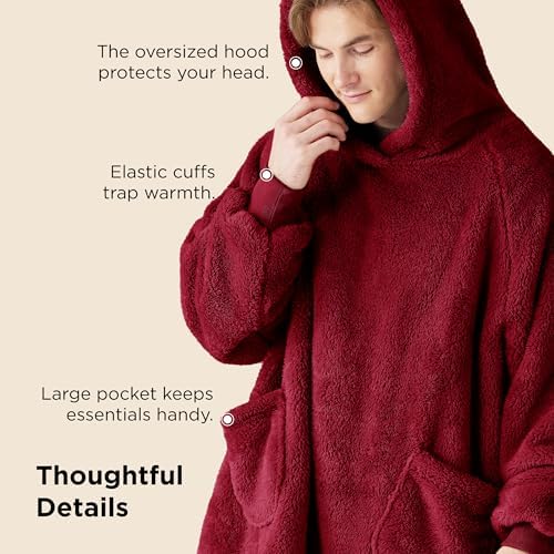 Bedsure Soft Wearable Blanket Hoodies for Women, Dark Red, Standard