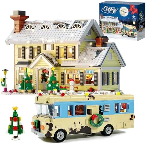 Snow Village & RV Building Set with LED Lights, 2 in 1 Christmas