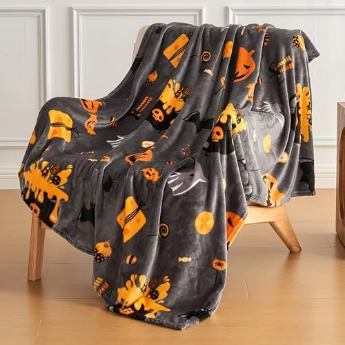 Edenleaf Halloween Blanket with Spooky Pumpkin Bat Ghost Spider Print