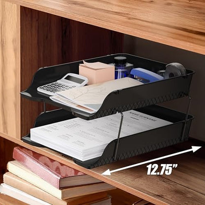Simple Houseware 2-Tier Stackable Paper Tray for Desk Organizer, Black