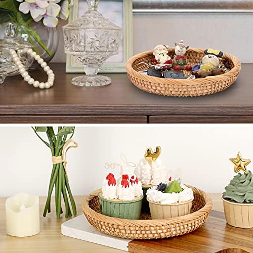 Hipiwe 9.9" Round Key Basket Bowl for Entryway Table Handwven Rattan