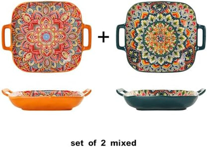 Ceramic Serving Platter with Handles, Set of 2, Bohemian Ceramic