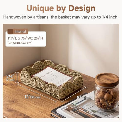 StorageWorks Small Wicker Scalloped Trays, Natural Seagrass Serving