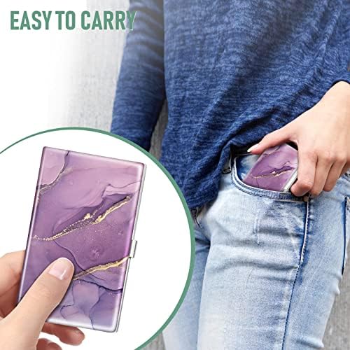Swooflia Business Card Holder Case Wallet for Women Metal Purple