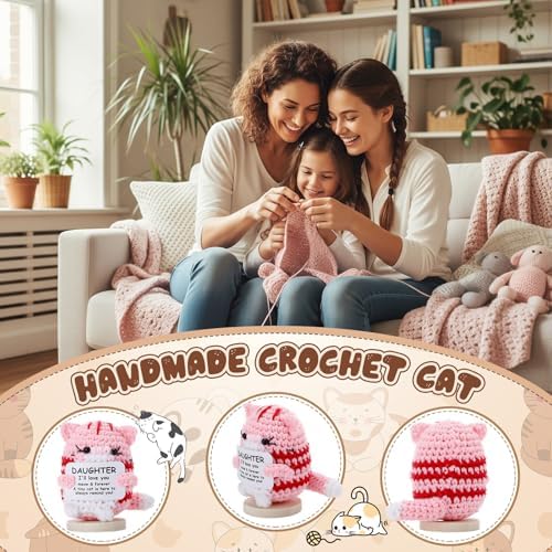 Peryiter Positive Cute Crochet Cat Gifts for Daughter Mini Funny