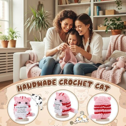 Peryiter Positive Cute Crochet Cat Gifts for Daughter Mini Funny