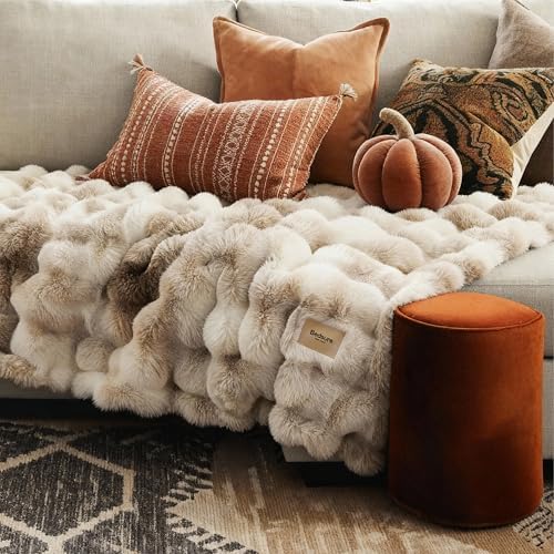 Bedsure Fluffy Bubble Faux Fur Throw XL Blanket, 50"x70", Tie-dye