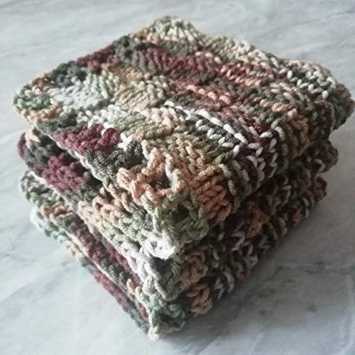 Knitted Dish Cloths Handmade 3-Piece Hand Knit Dishwashers Reusable