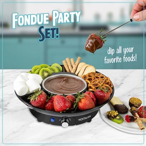 Nostalgia Electric Fondue Party Set – 10 oz Melting Pot, 4 Roasting