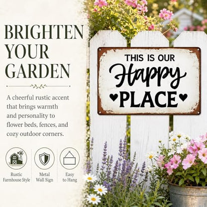 FunnySign This Is Our Happy Place Tin Sign, Garden Wall Decor