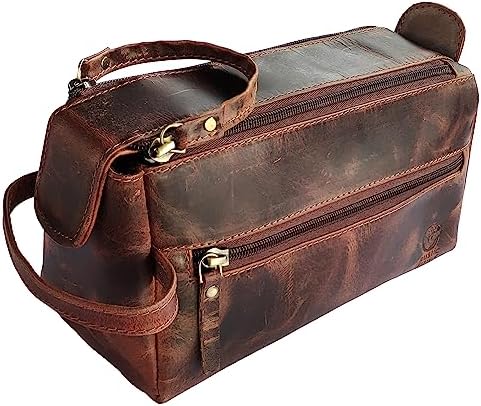 Leather Toiletry Bag for Men - Full Grain Travel Dopp Kit & Shaving