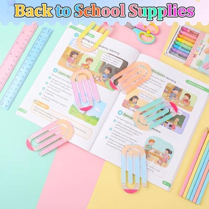 AmazingSpark 24 Pcs Acrylic Paper Clips for Teacher, Pastel Pencil