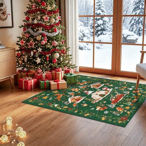 Christmas 2x3 Entryway Area Rug - Non Slip Washable Winter Green