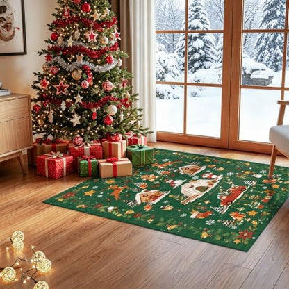 Christmas 2x3 Entryway Area Rug - Non Slip Washable Winter Green