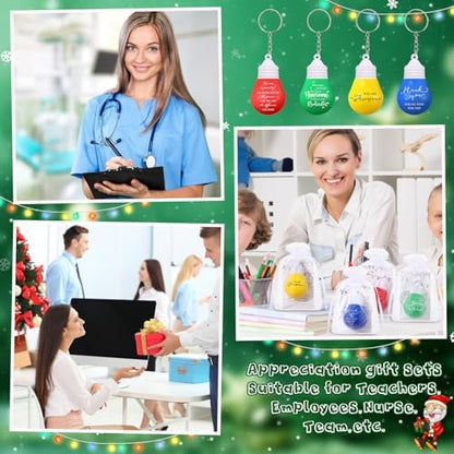 Landical 40 Set Christmas Coworker Gifts Light Bulb Keychain, 4 Styles