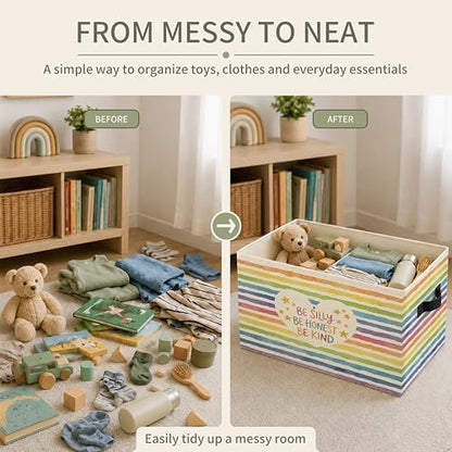 Rainbow Play Room Storage Bins with Handles, Playroom Decor