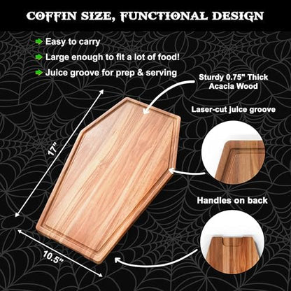 Large Coffin Cutting Board 17x10.5In Gothic Charcuterie Board. Spooky