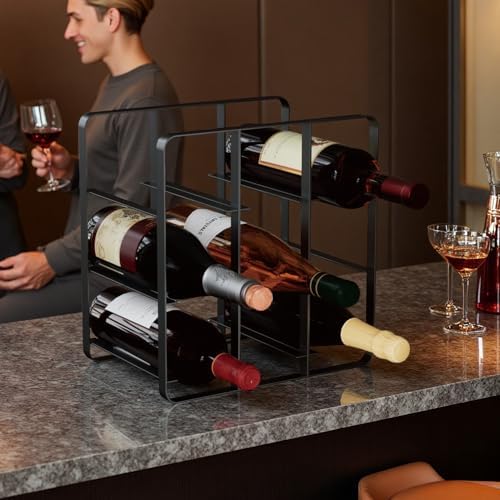 Buruis 9-Bottle Countertop Wine Rack, Cube Metal Wine Holder, Black