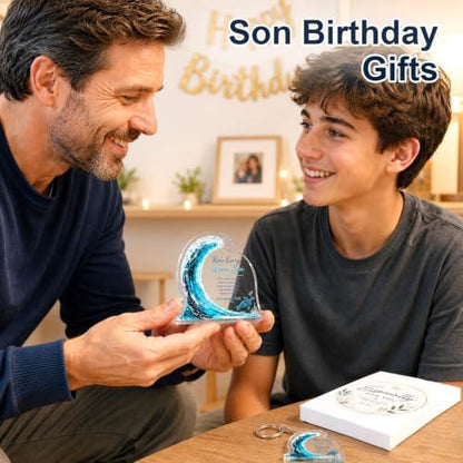 Son Gifts From Mom, Inspirational Wave Acrylic Plaque with Keychain