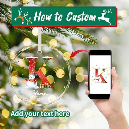Personalized Letter Ornaments for Christmas Tree, Custom A-Z Name