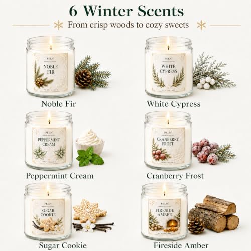 6-Pack Winter Candle Gift Set, 7 oz Soy Candles, Holiday Christmas