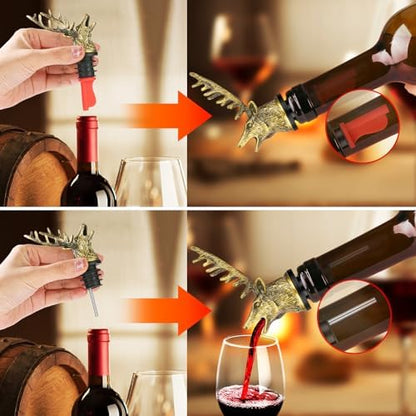 LKKCHER Deer Head Wine Bottle Pourer and Stopper Birthday Gifts
