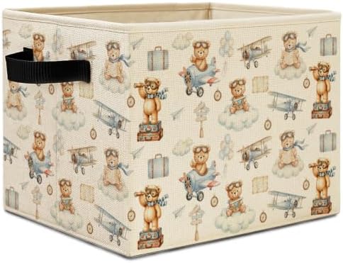 Space Airplane Bear Storage Basket with Handles
