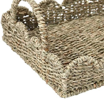 Household Essentials Seagrass Decorative Tray with Scalloped Edge